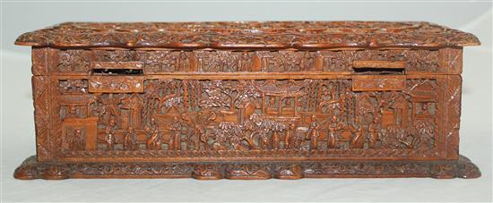 A Chinese export sandalwood rectangular box, mid 19th century, 26.5cm, hinges detached